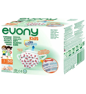 Evony 3 Katlı Filtreli Burun Telli Cerrahi Maske (Kids Çoçuklar İçin) 50 Li Paket (Desenli)