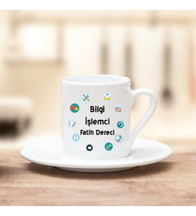 Bilgi İşlemci Türk Kahvesi Fincanı (Beyaz)