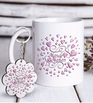 BK Gift Kişiye Özel Sevgililer Günü Beyaz Kupa ve Anahtarlık Hediye Seti-27 (Model 1)