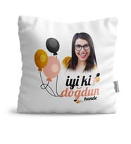BK Gift Kişiye Özel Fotoğraflı İyi Ki Doğdun Beyaz  Yastık  3