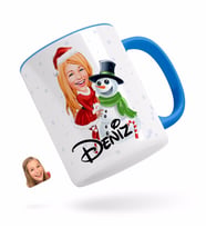 BK Gift Kişiye Özel Kadın Yeni Yıl Karikatürlü Mavi Kupa Bardak-2