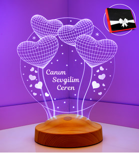 Canım Sevgilim Hediyesi, Sevgililer Günü Hediyesi, Sevgiliye Eşe Hediye, Balon Kalpler Küre Kişiye Özel 3 Boyutlu Led Lamba