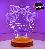 Canım Sevgilim Hediyesi, Sevgililer Günü Hediyesi, Sevgiliye Eşe Hediye, Balon Kalpler Küre Kişiye Özel 3 Boyutlu Led Lamba