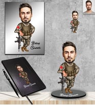 Kişiye Özel Asker Karikatürlü 5 li Hediye Seti Bay-1