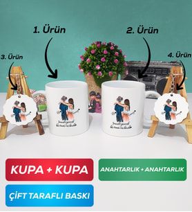 İkili Sevgiliye Hediye Bir Ömür Sevgililer Günü Hediyesi Kupa Bardak Anahtarlık Hediye Seti