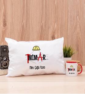 Mimar Dikdörtgen Yastık ve Kırmızı Kupa Bardak