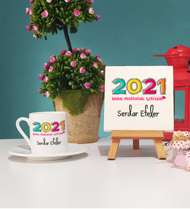 Sana Mutluluk Getirsin 2021 Yılbaşı Hediyesi Türk Kahvesi Fincanı ve Dekoratif Taş Baskı Seti