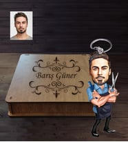 Kişiye Özel Berber Karikatürlü Ahşap Anahtarlık Kutulu Bay-2