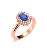 Oval Safir Taşlı Anturaj Pırlanta Montür Rose Gümüş Yüzük
