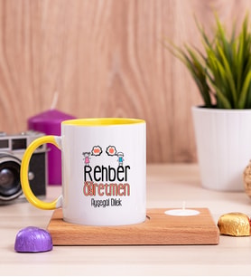 Rehber Öğretmen Ahşap Altlıklı Mumlu Sarı Kupa Bardak