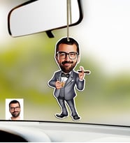BK Gift Kişiye Özel Bay Patron Karikatürlü Ahşap Araba Dikiz Ayna Süsü-3 (Çok Renkli)
