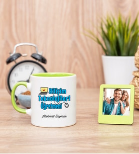 Bilişim Teknolojileri Yeşil Kupa Bardak ve Yeşil Mini Fotoğraf Çerçevesi