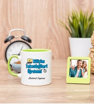 Bilişim Teknolojileri Yeşil Kupa Bardak ve Yeşil Mini Fotoğraf Çerçevesi