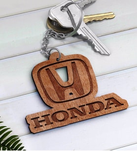 Honda Logolu Ahşap Anahtarlık-1 (Beyaz)