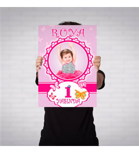 Doğum Günü Kelebek Fuşya Afişi 70x100cm