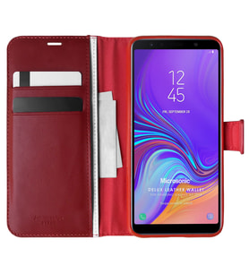 Microsonic Samsung Galaxy A7 2018 Kılıf Delux Leather Wallet Kırmızı