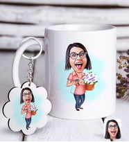 BK Gift Kişiye Özel Ev Hanımı Karikatürlü Beyaz Kupa ve Anahtarlık Hediye Seti-2 (Model 1)