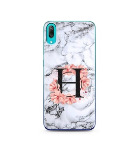 Mermer Çiçekli Harf Tasarım Süper Şeffaf Silikon Telefon Kılıfı Huawei Y7 Pro 20
