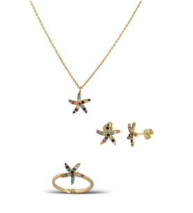 Deniz Yıldızı Gümüş Set İnlove Gümüş Kolye Set Takı (Sarı)