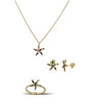 Deniz Yıldızı Gümüş Set İnlove Gümüş Kolye Set Takı (Sarı)