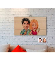 BK Gift Kişiye Özel Sevgililer Karikatürlü Otantik Ahşap Palet Tablo-51
