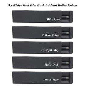 5 Adet Kişiye Özel İsim Baskılı Metal Mat Roller Kalem