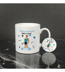 Fitness Antrenörü Kupa Bardak ve Anahtarlık Set 001