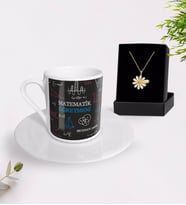 BK Gift Kişiye Özel Matematik Öğretmeni Türk Kahvesi Fincanı ve İsimli Papatya Kolye Hediye Seti-11 (Model 1)