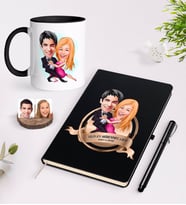 BK Gift Kişiye Özel Yılın En Mükemmel Çifti Karikatürlü Siyah Defter Kalem ve Kupa Seti-13 (Model 1)
