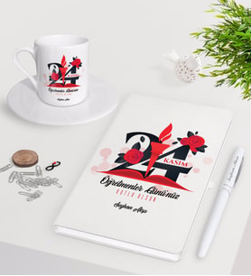 BK Gift Kişiye Özel Öğretmenler Gününüz Kutlu Olsun Beyaz Defter Kalem Türk Kahvesi Fincanı Seti-1 (Model 1)