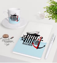 BK Gift Kişiye Özel Kaptan Beyaz Defter Kalem Türk Kahvesi Fincanı Seti-4 (Model 1)