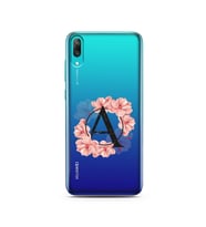 Pembe Çiçekli Harf Tasarım Süper Şeffaf Silikon Telefon Kılıfı Huawei Y7 Prime 2