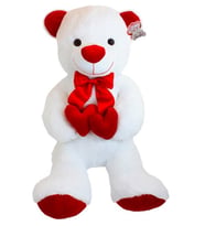100 cm Çift Kalp Tutan Masum Ayıcık (Beyaz)