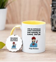 Bak Kendime De Kahve Yaptım Sarı Kupa Bardak ve Anahtarlık Set