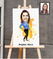 Kişiye Özel İş Kadını Karikatürlü  Ahşap Tablo 30x47 Bayan-20