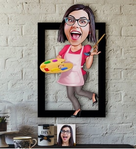 BK Gift Kişiye Özel Bayan Ressam Karikatürlü 3D Ahşap Tablo-1