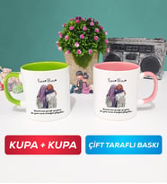 İkili Arkadaşa Hediye Yan Yana Kupa Bardak Yeşil Pembe