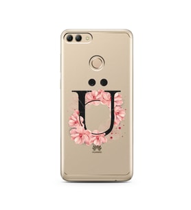Pembe Çiçekli Harf Tasarım Süper Şeffaf Silikon Telefon Kılıfı Huawei Y9 2018 Ü-