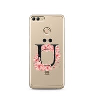 Pembe Çiçekli Harf Tasarım Süper Şeffaf Silikon Telefon Kılıfı Huawei Y9 2018 Ü-