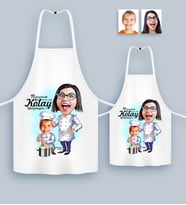 BK Gift Kişiye Özel İkili Anne Oğul Chef Karikatürlü Mutfak Önlüğü Seti