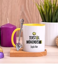 Tekstil Mühendisi Ahşap Altlıklı Sarı Kupa Bardak