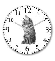 Cat Kedi Duvar Saati Bombeli Gercek Cam