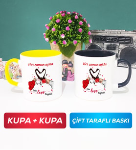 İkili Sevgiliye Sevgililer Günü Hediyesi 10 Kupa Bardak Sarı Siyah
