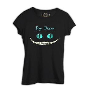 Alice in Wonderland - Cat Siyah Kadın Tshirt