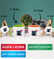 İkili Yeşil Turuncu Sevgiliye Sevgililer Günü Hediyesi 7 Kupa Bardak Anahtarlık