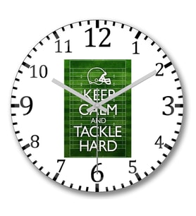 Keep Calm and Tackle Hard Football Duvar Saati Bombeli Gercek Cam