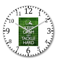 Keep Calm and Tackle Hard Football Duvar Saati Bombeli Gercek Cam