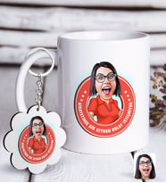 BK Gift Kişiye Özel Bayan Kolay Yetişmiyor Karikatürlü Beyaz Kupa ve Anahtarlık Hediye Seti-3 (Model 1)