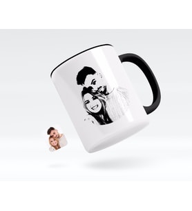 BK Gift Kişiye Özel Sevgililer Silüet Siyah Kupa Bardak-1