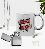 BK Gift Kişiye Özel Dünyanın En Yakışıklı Babası Krom Kupa Benzinli Çakmak Kolye Seti-1 (Model 1)